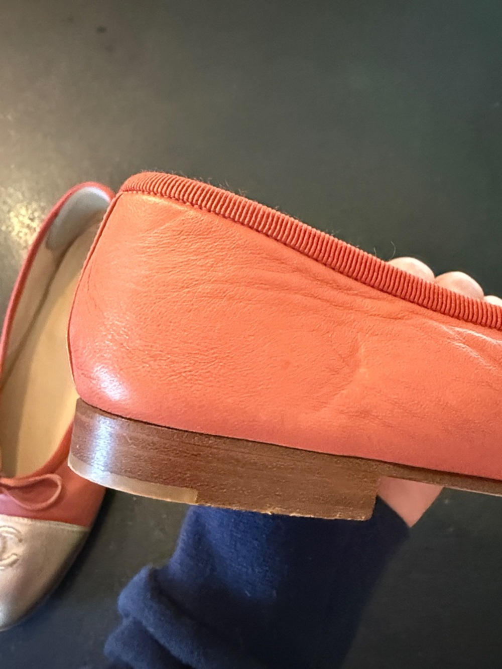 CHANEL Coral and Silver Leather Cap-Toe Ballet Flats - Picture 9 of 17
